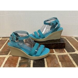 Crocs Leigh II Sandals Turquoise Strappy Platform Wedge Heels Open Toe Women's 9